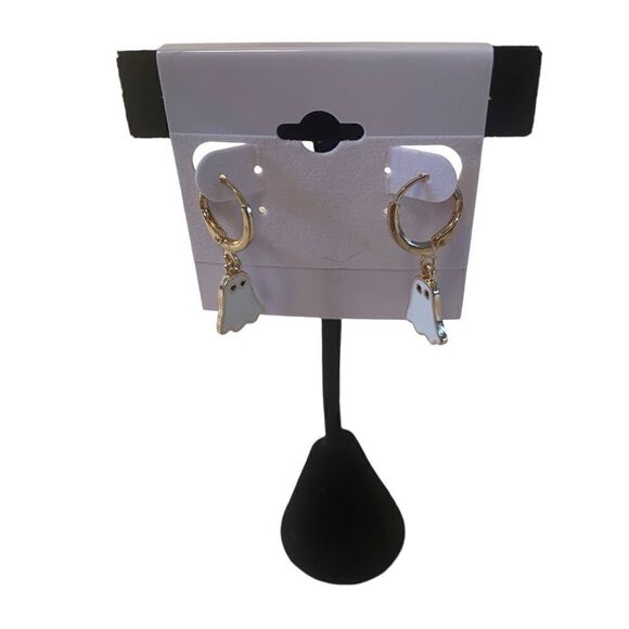 Jewelry - Adorable Small White & Gold Tone Ghost Dangle Earrings